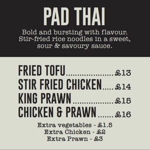 Pad Thai menu and prices