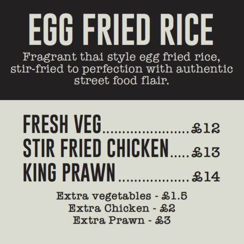 Egg fried rice menu and prices