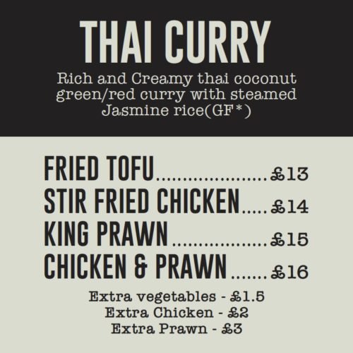 Thai curry menu and prices