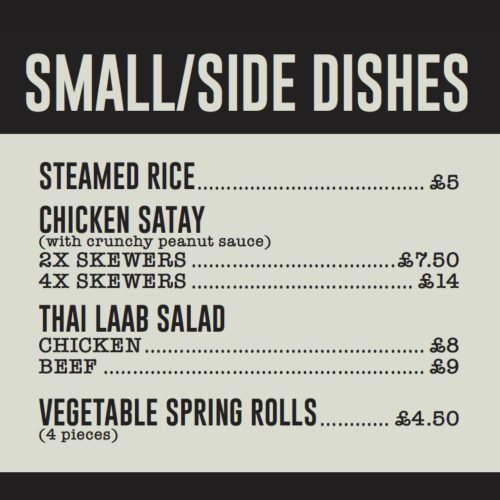 Small dishes and sides menu and prices