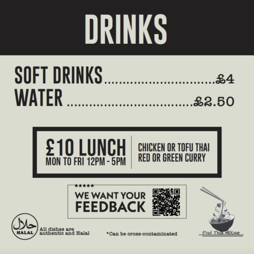 Drinks menu and lunch offer